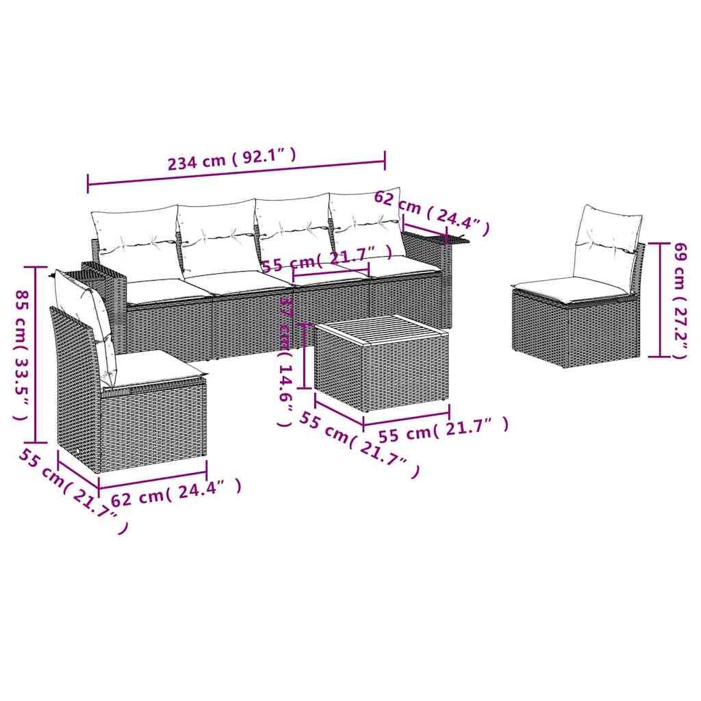7 Piece Garden Sofa Set with Cushions Black Poly Rattan