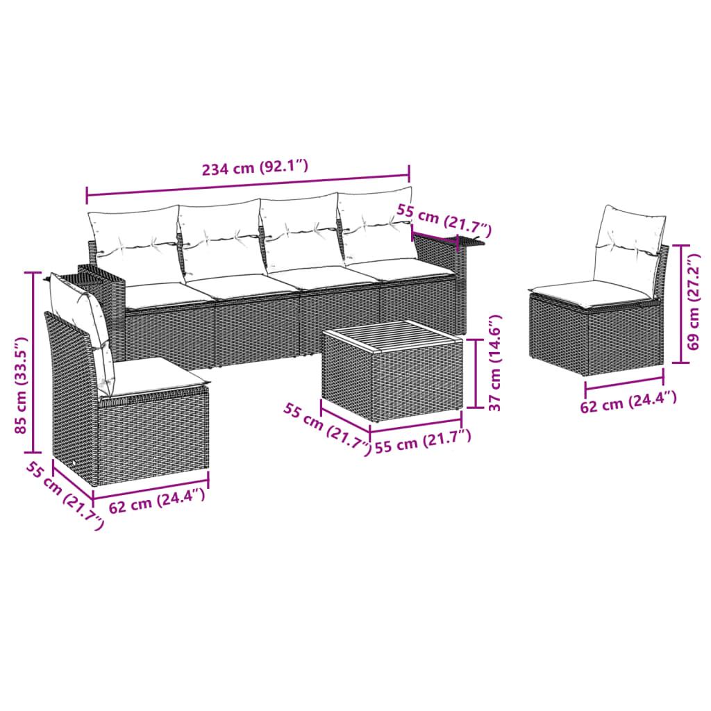 7 Piece Garden Sofa Set with Cushions Grey Poly Rattan