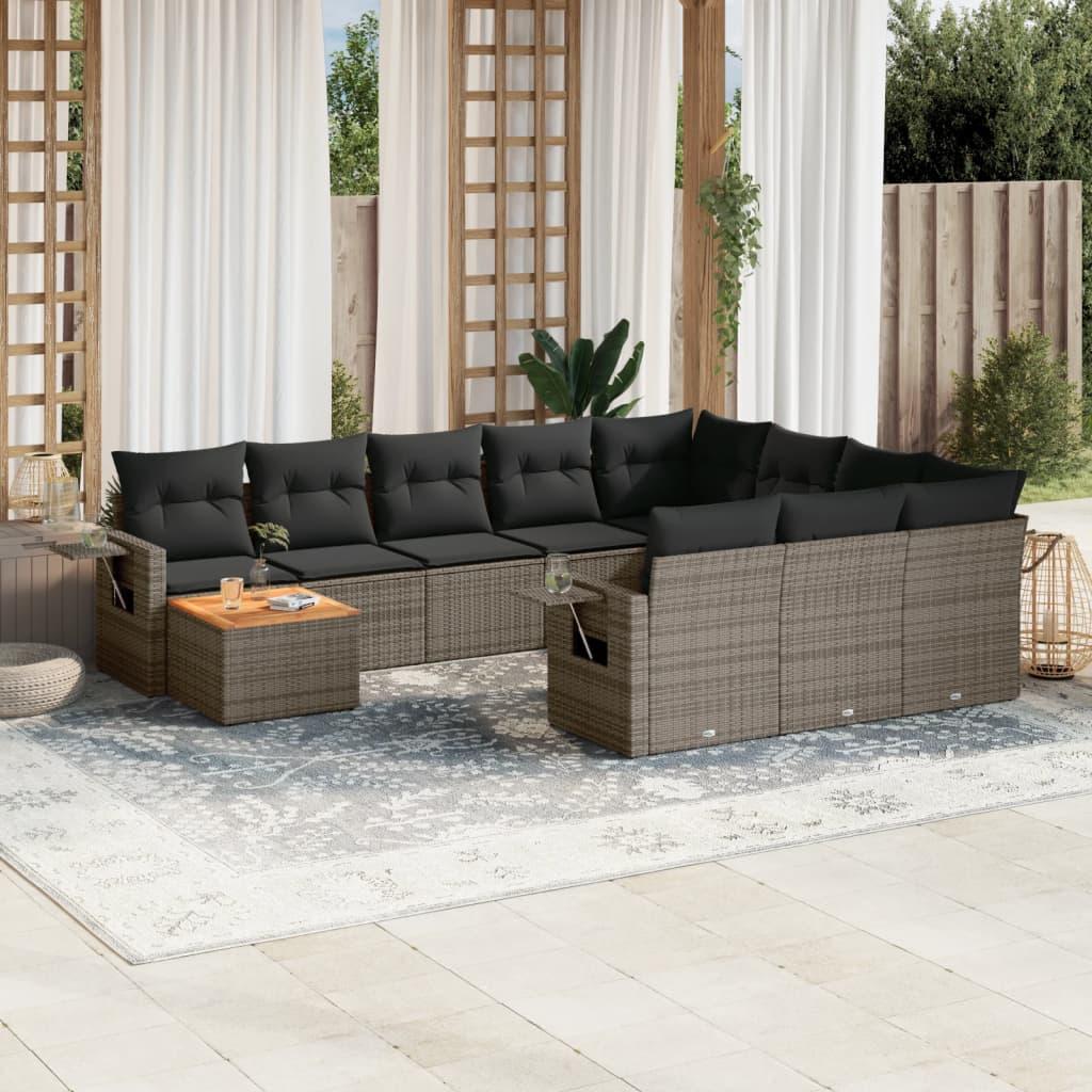 11 Piece Garden Sofa Set with Cushions Grey Poly Rattan