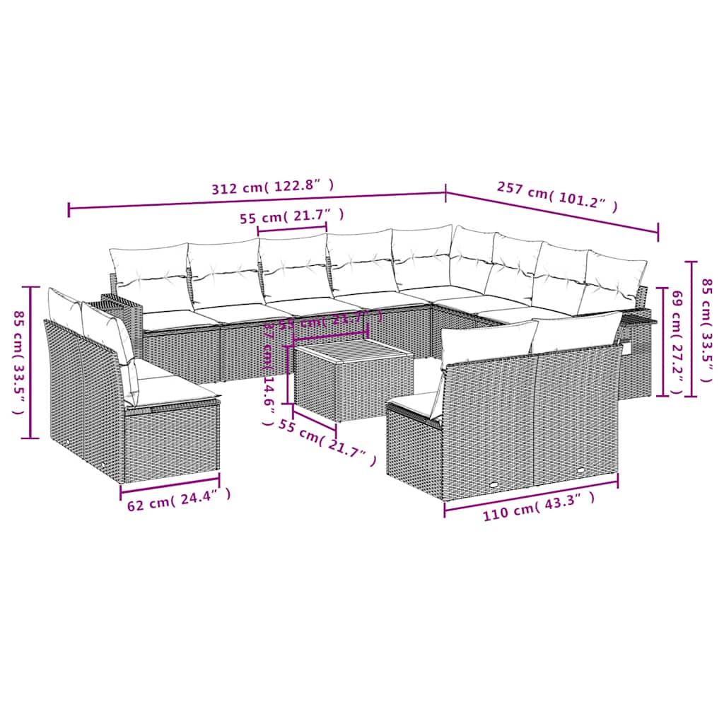 13 Piece Garden Sofa Set with Cushions Black Poly Rattan