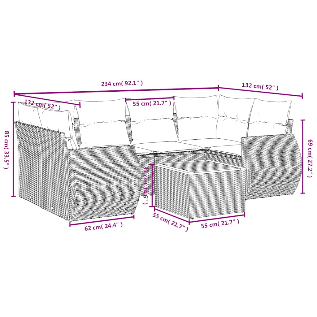 7 Piece Garden Sofa Set with Cushions Black Poly Rattan
