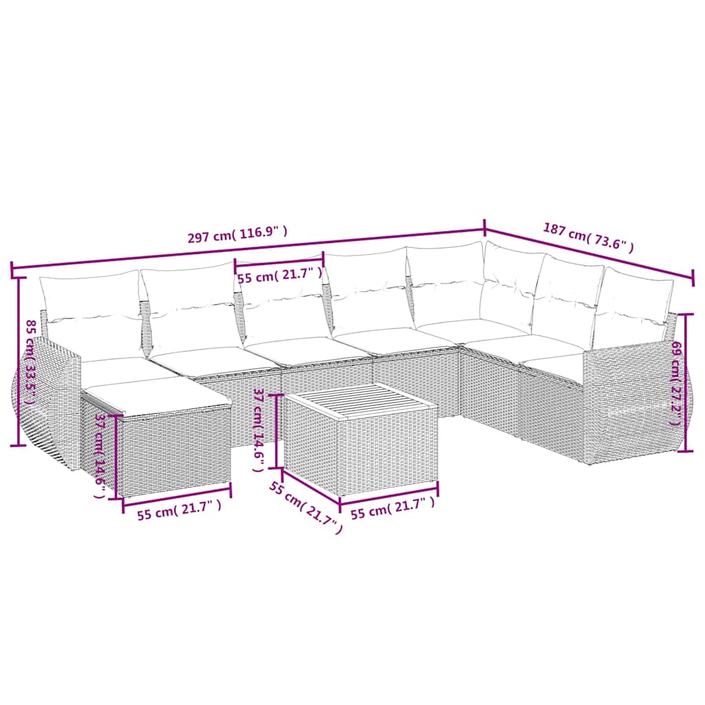 9 Piece Garden Sofa Set with Cushions Black Poly Rattan