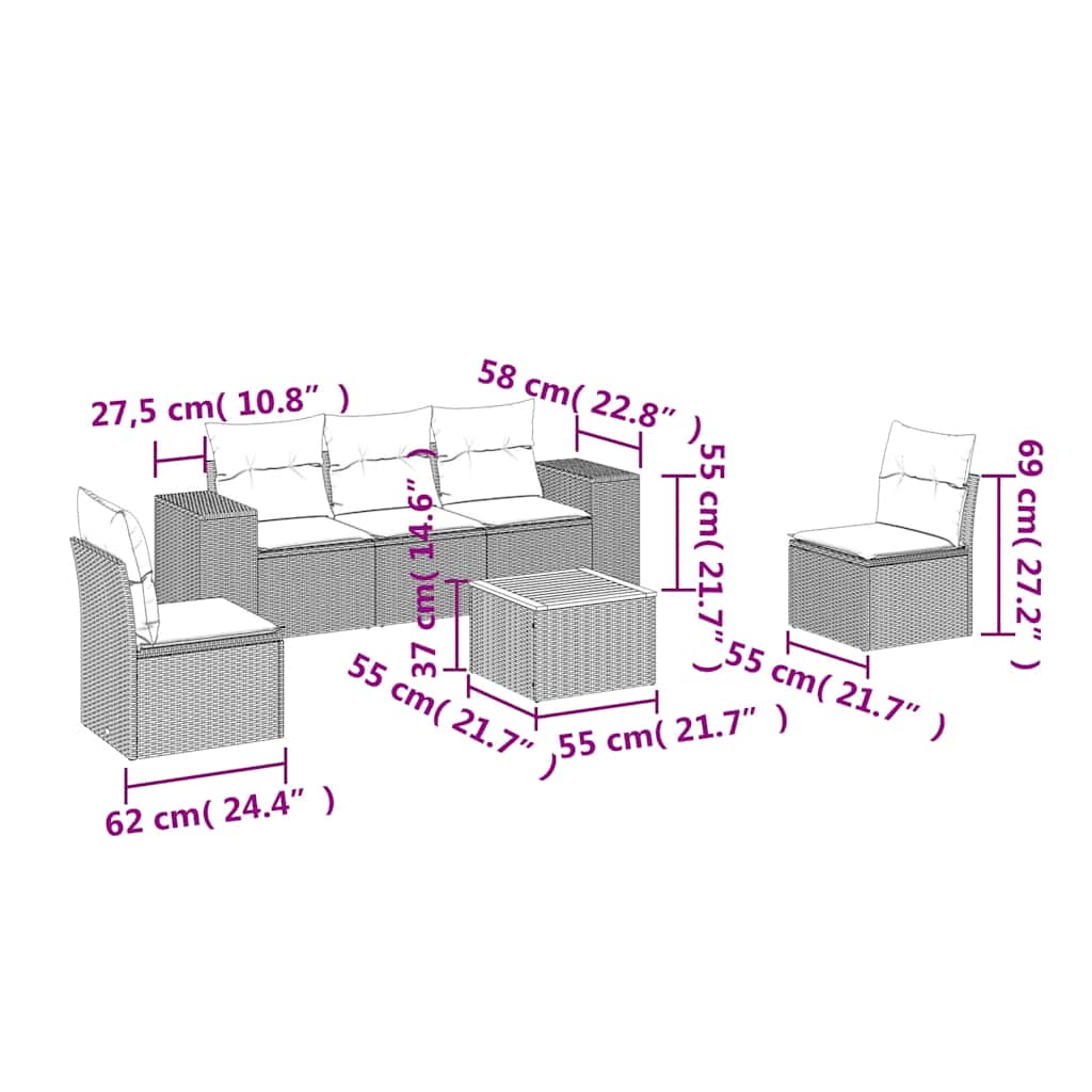 6 Piece Garden Sofa Set with Cushions Black Poly Rattan