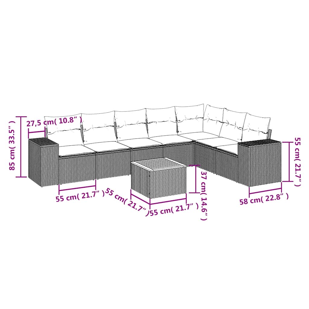 8 Piece Garden Sofa Set with Cushions Black Poly Rattan