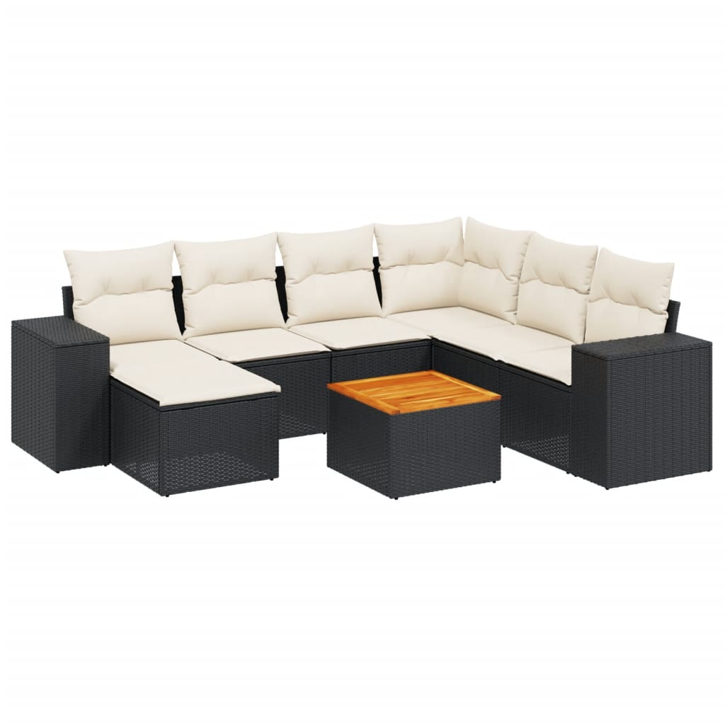8 Piece Garden Sofa Set with Cushions Black Poly Rattan