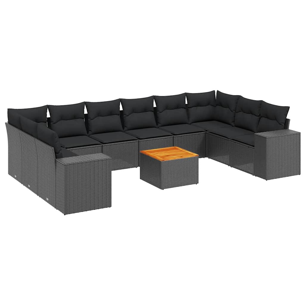 11 Piece Garden Sofa Set with Cushions Black Poly Rattan