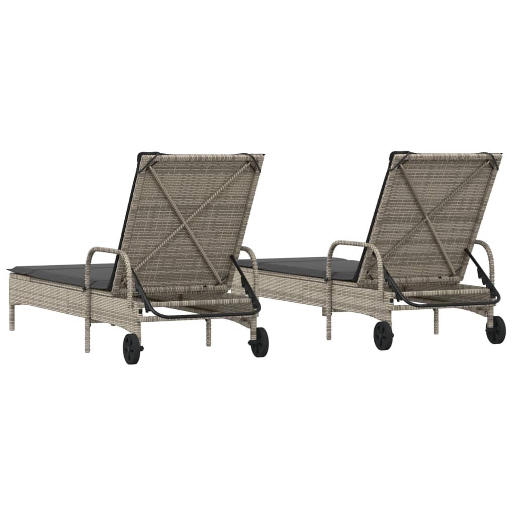 Sun Loungers with Cushions 2 pcs Grey Poly Rattan