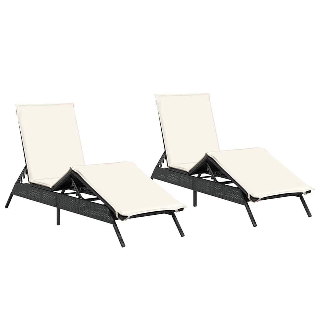 Sun Loungers with Cushions 2 pcs Black Poly Rattan