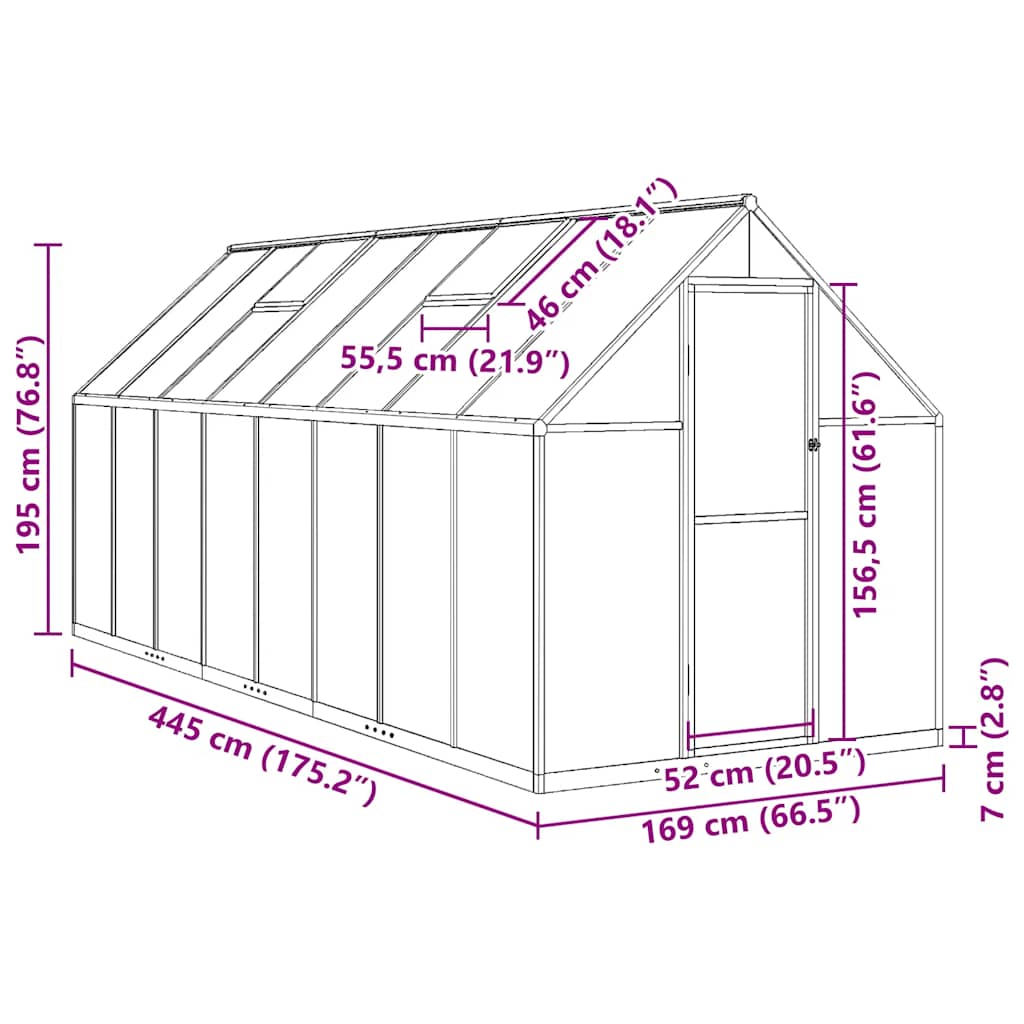 Greenhouse with Base Frame Anthracite 445x169x195 cm Aluminium