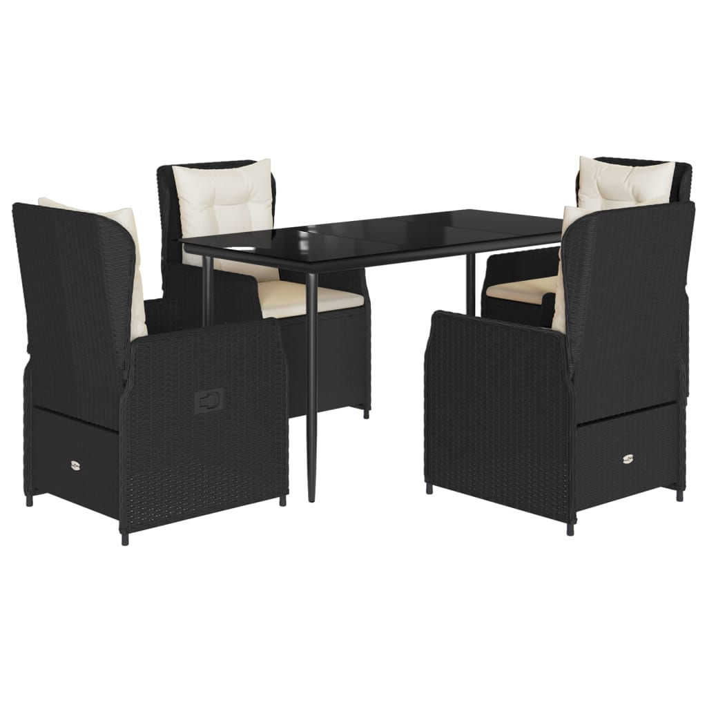 5 Piece Garden Dining Set with Cushions Black Poly Rattan