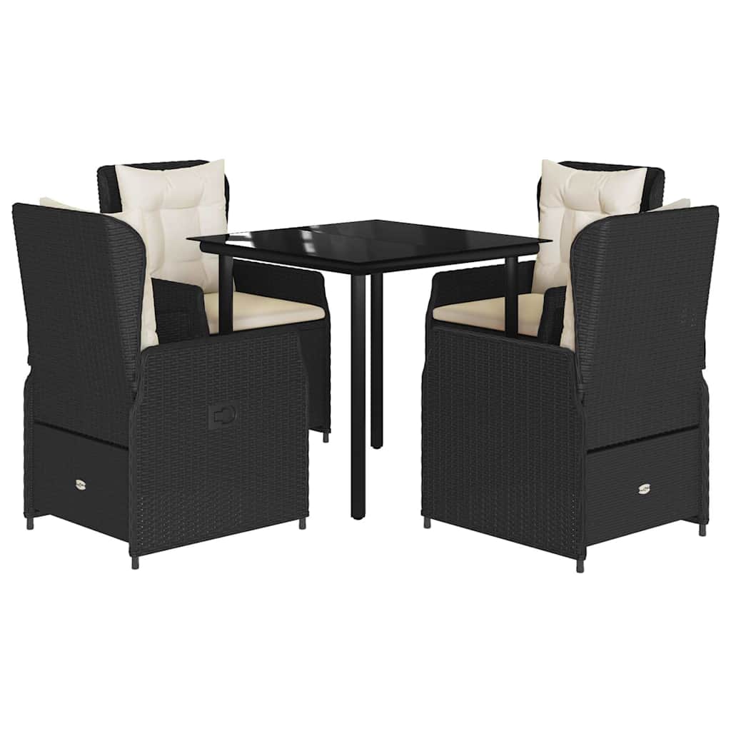 5 Piece Garden Dining Set with Cushions Black Poly Rattan