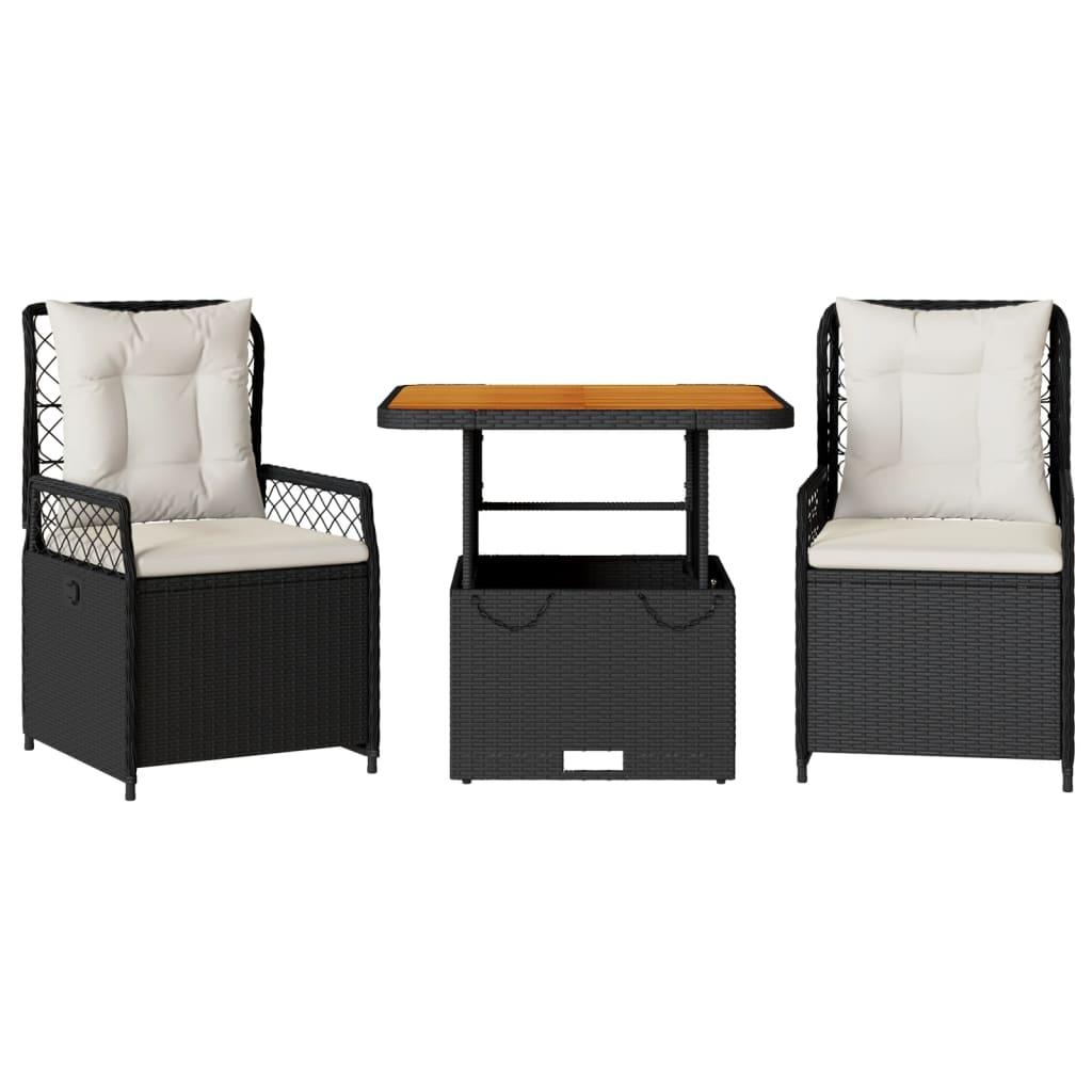 3 Piece Garden Dining Set with Cushions Black Poly Rattan