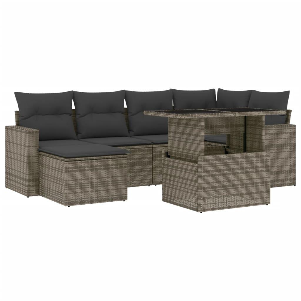7 Piece Garden Sofa Set with Cushions Grey Poly Rattan