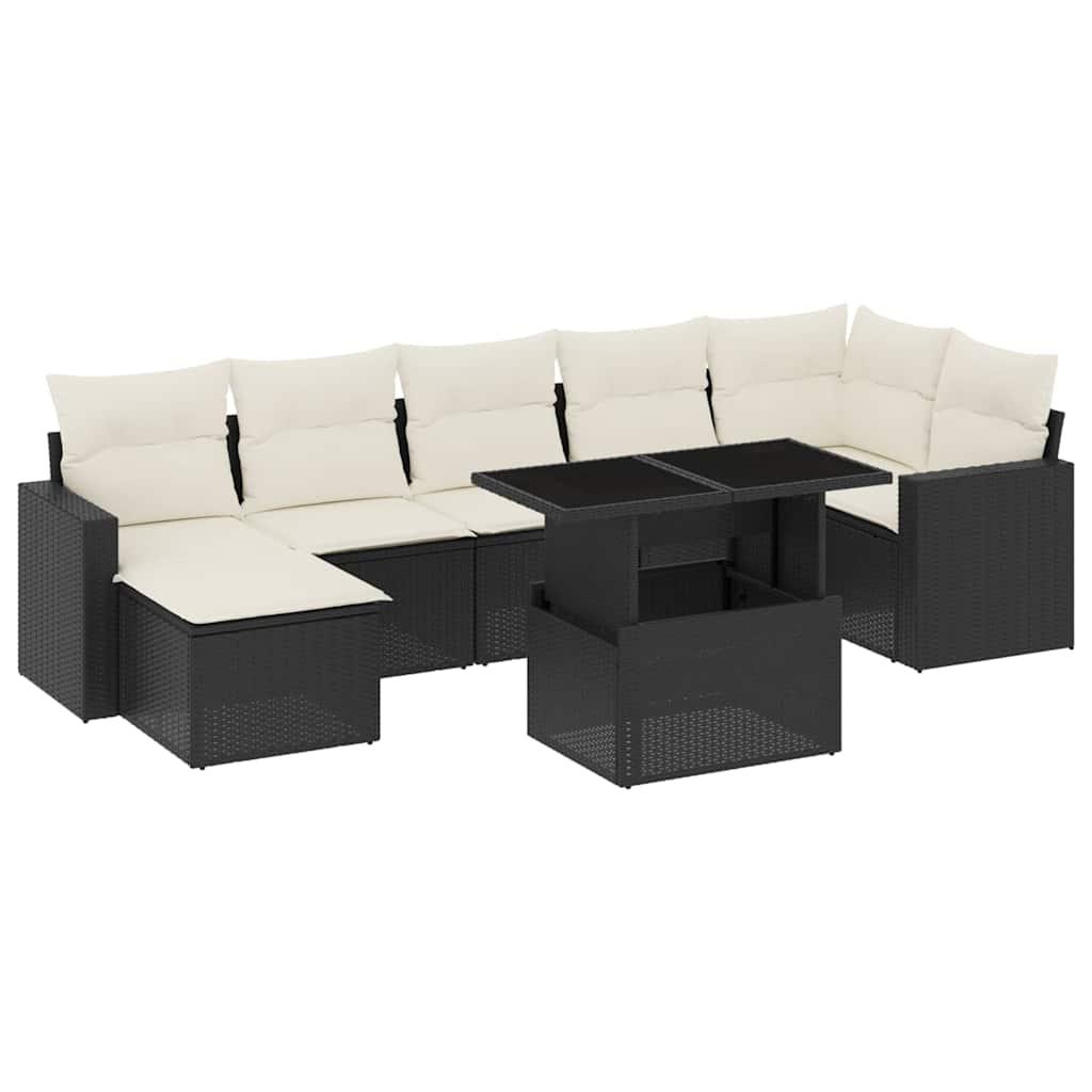 8 Piece Garden Sofa Set with Cushions Black Poly Rattan