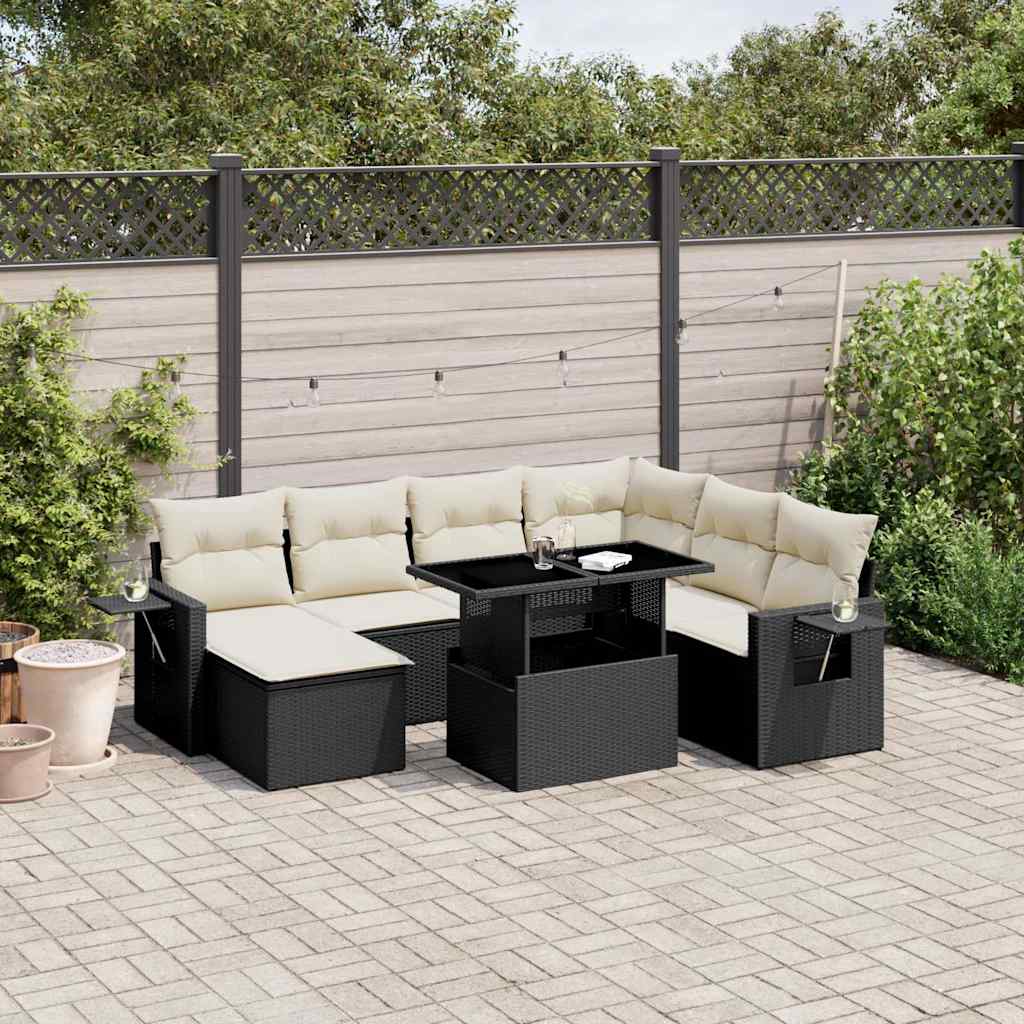 9 Piece Garden Sofa Set with Cushions Black Poly Rattan