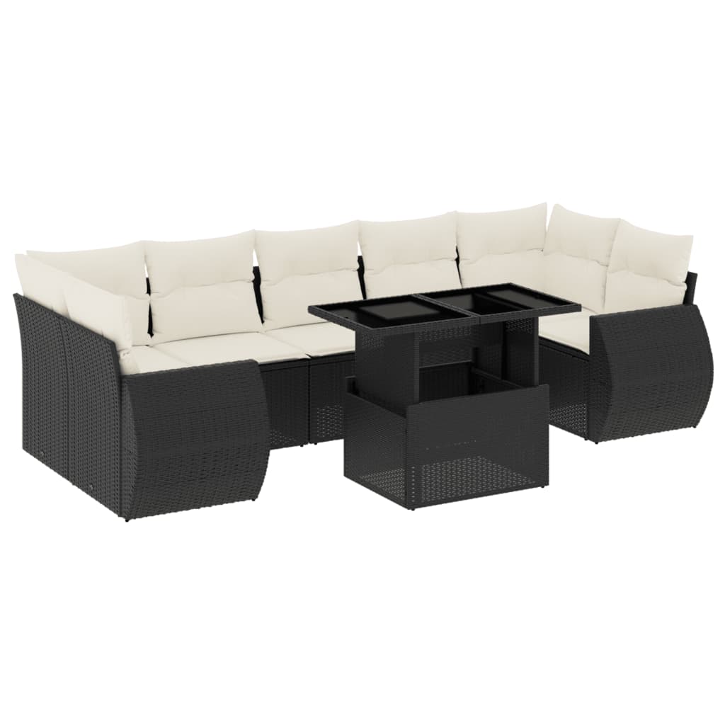 8 Piece Garden Sofa Set with Cushions Black Poly Rattan