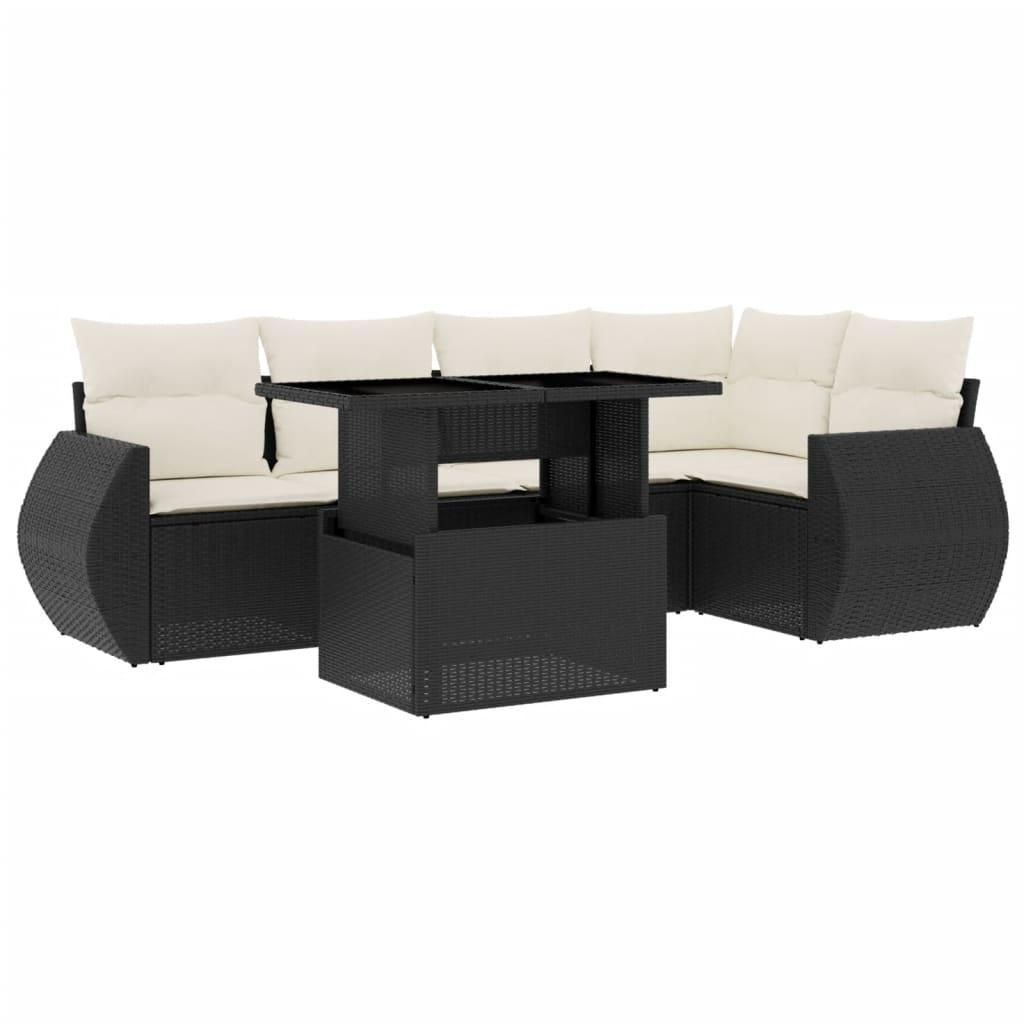 6 Piece Garden Sofa Set with Cushions Black Poly Rattan