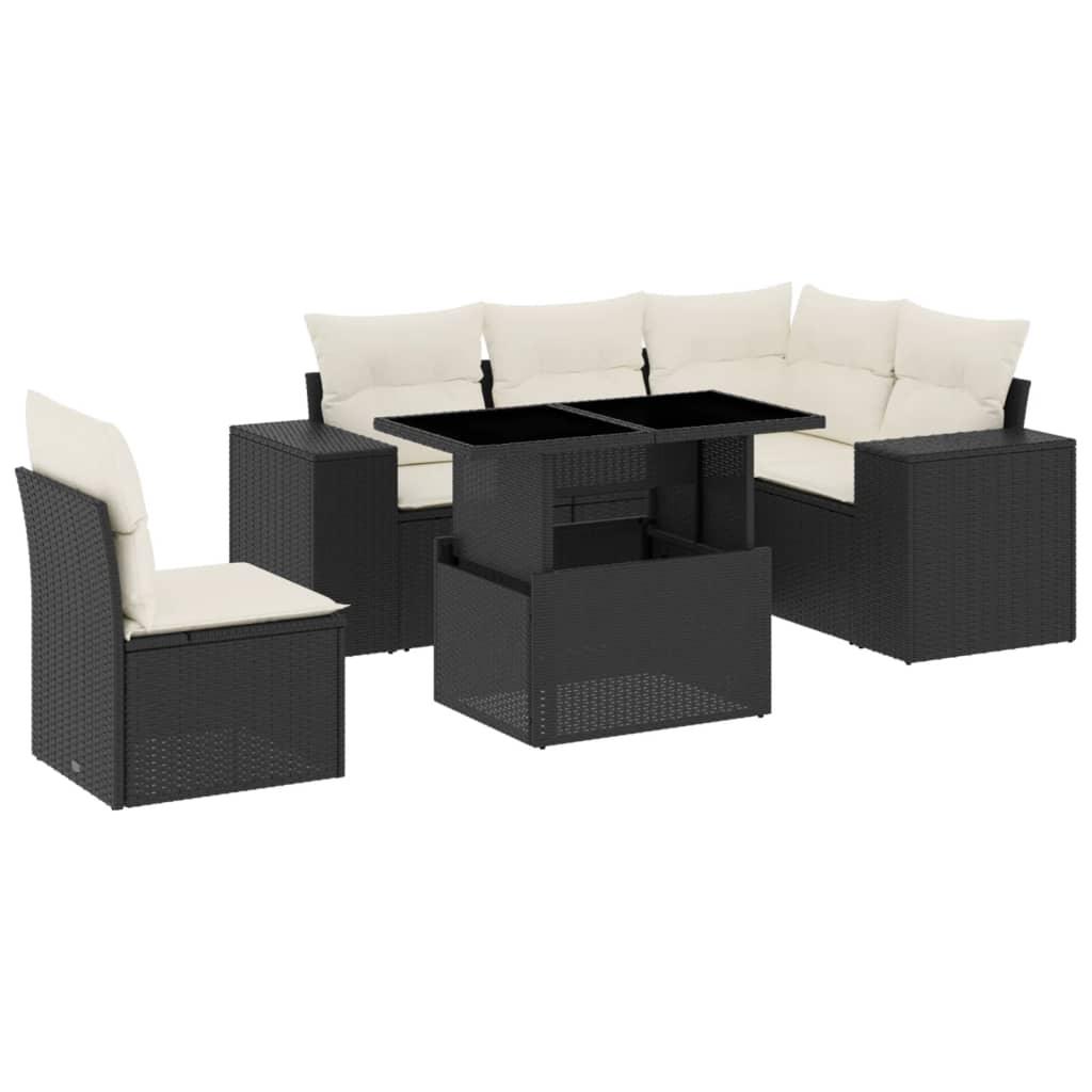 6 Piece Garden Sofa Set with Cushions Black Poly Rattan