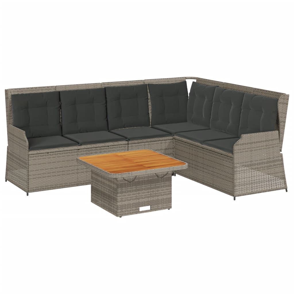 5 Piece Garden Lounge Set with Cushions Grey Poly Rattan