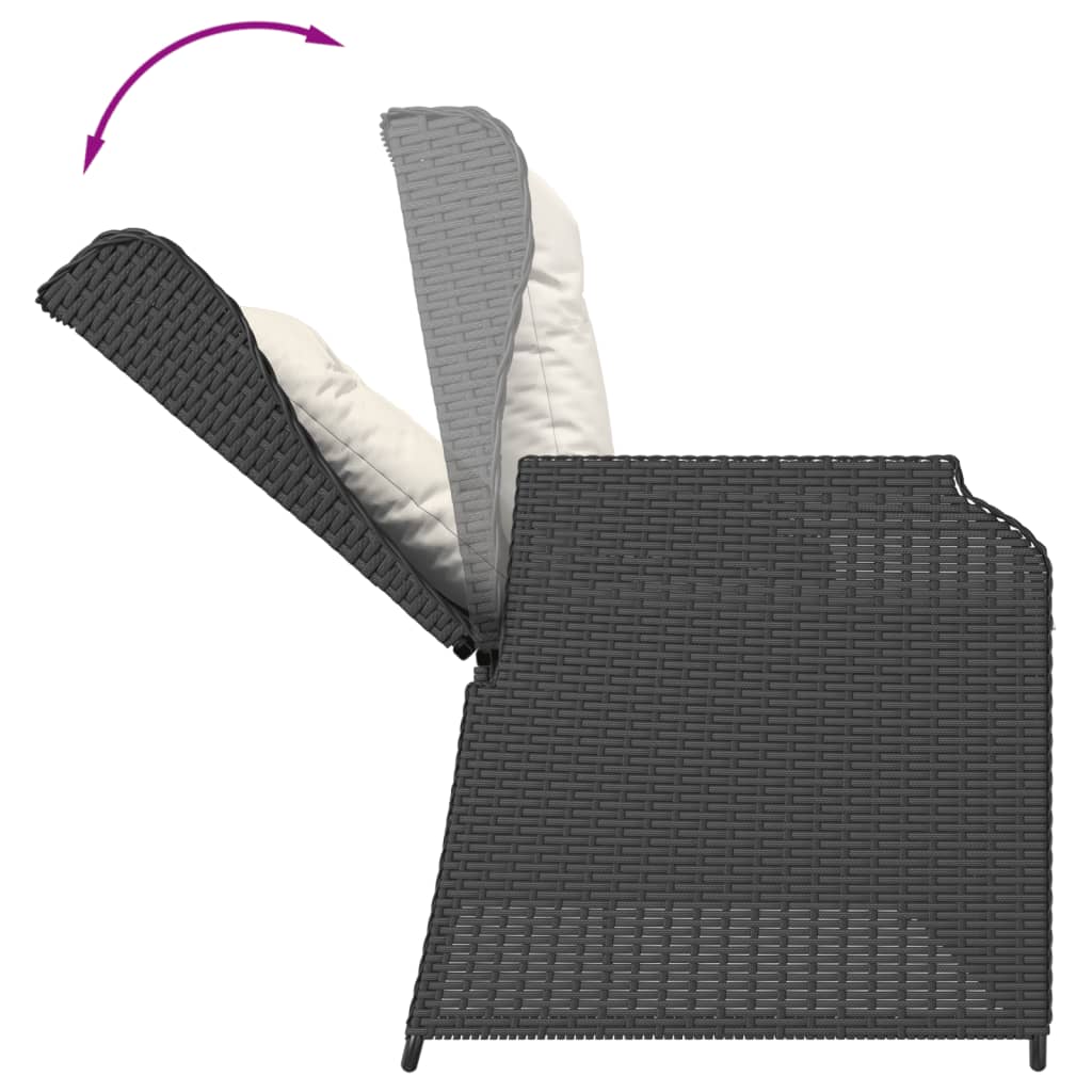 3 Piece Garden Sofa Set with Cushions Black Poly Rattan