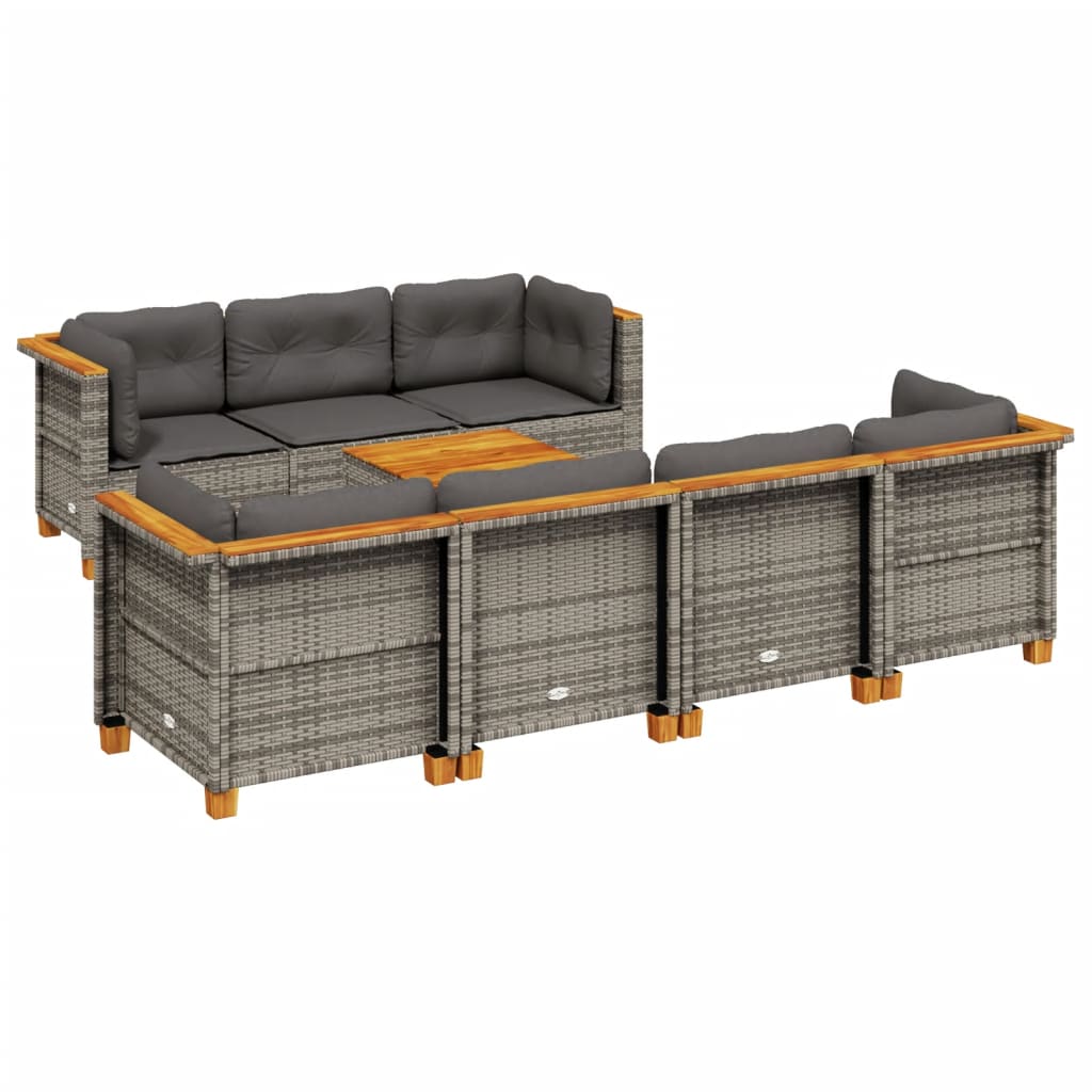 8 Piece Garden Sofa Set with Cushions Grey Poly Rattan