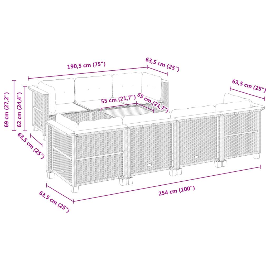 8 Piece Garden Sofa Set with Cushions Grey Poly Rattan