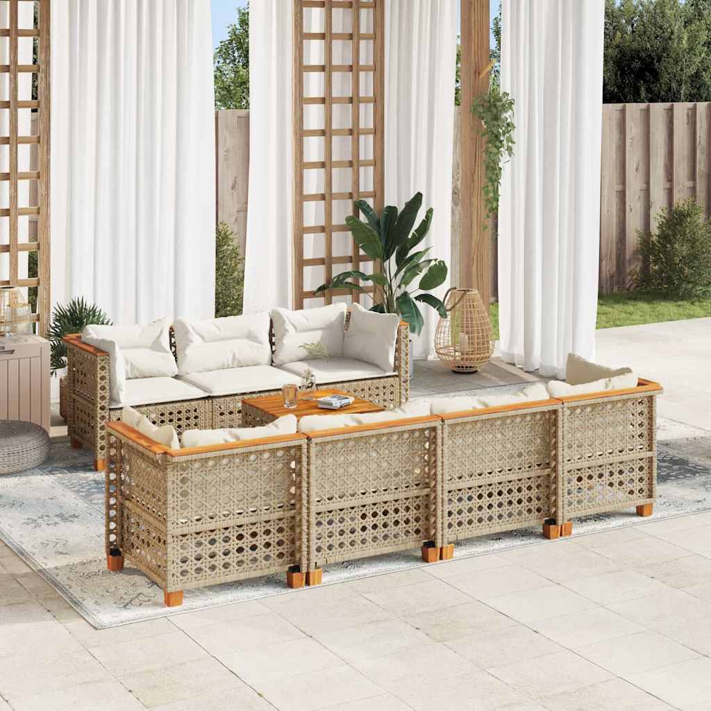 8 Piece Garden Sofa Set with Cushions Beige Poly Rattan