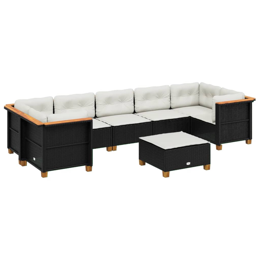 8 Piece Garden Sofa Set with Cushions Black Poly Rattan