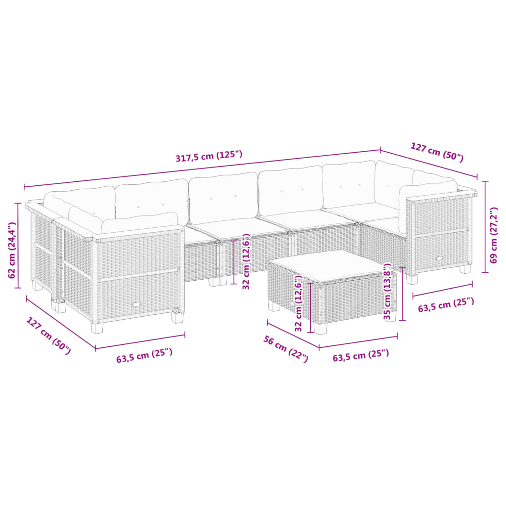 8 Piece Garden Sofa Set with Cushions Black Poly Rattan