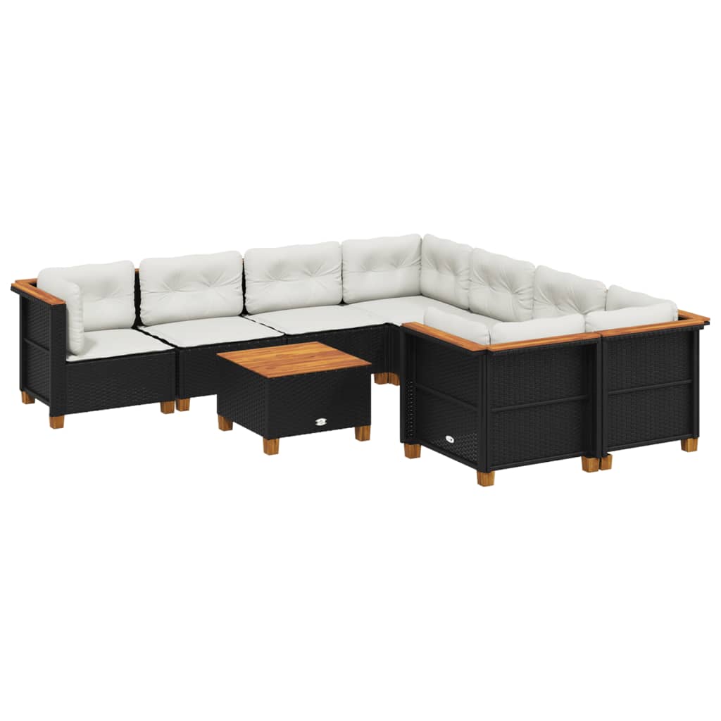9 Piece Garden Sofa Set with Cushions Black Poly Rattan