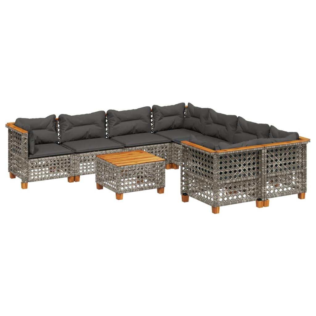 9 Piece Garden Sofa Set with Cushions Grey Poly Rattan