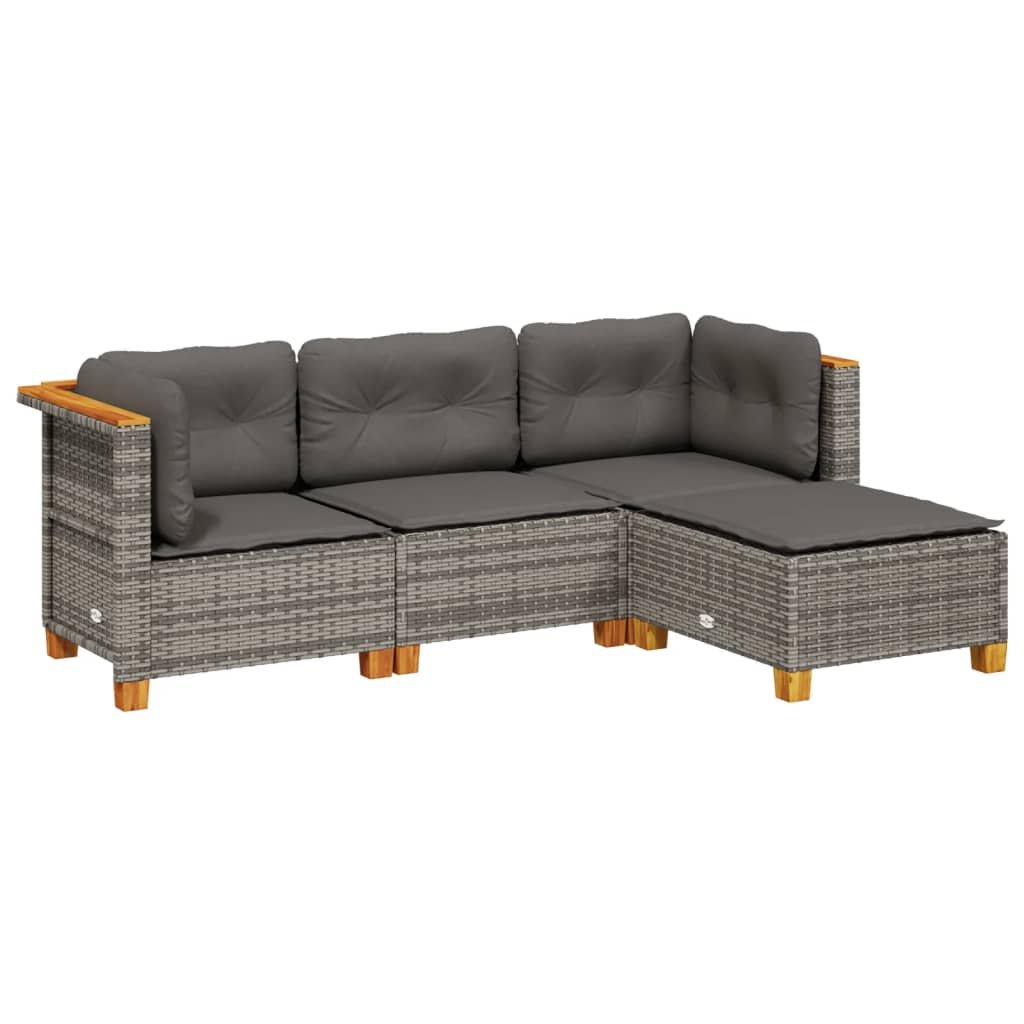 4 Piece Garden Sofa Set with Cushions Grey Poly Rattan