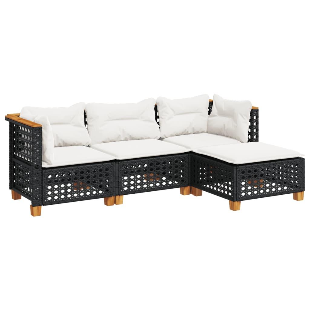 4 Piece Garden Sofa Set with Cushions Black Poly Rattan