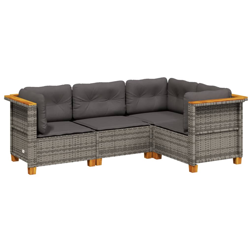 4 Piece Garden Sofa Set with Cushions Grey Poly Rattan