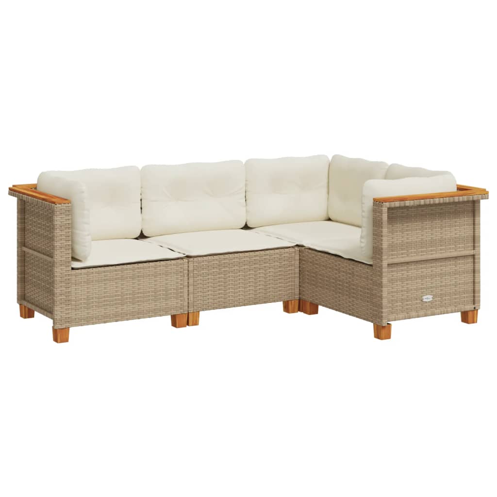 4 Piece Garden Sofa Set with Cushions Beige Poly Rattan