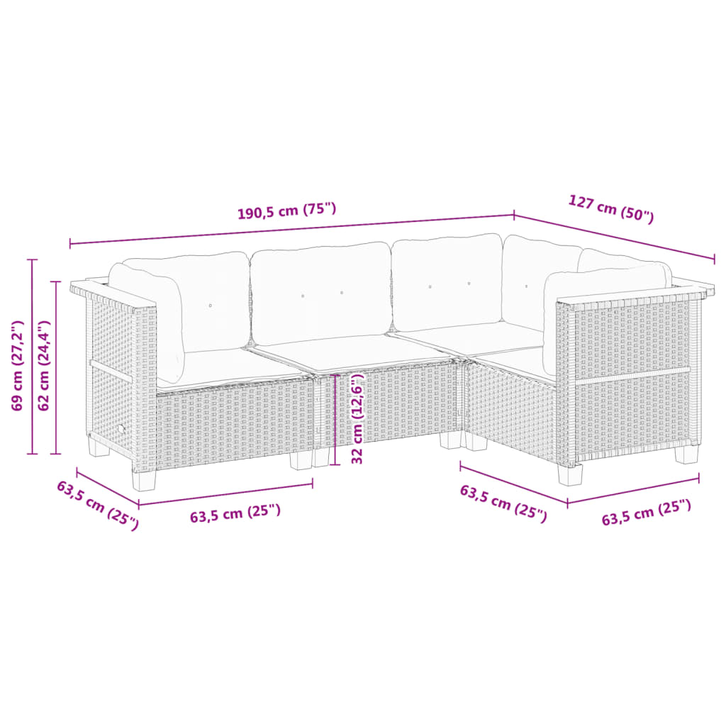 4 Piece Garden Sofa Set with Cushions Beige Poly Rattan