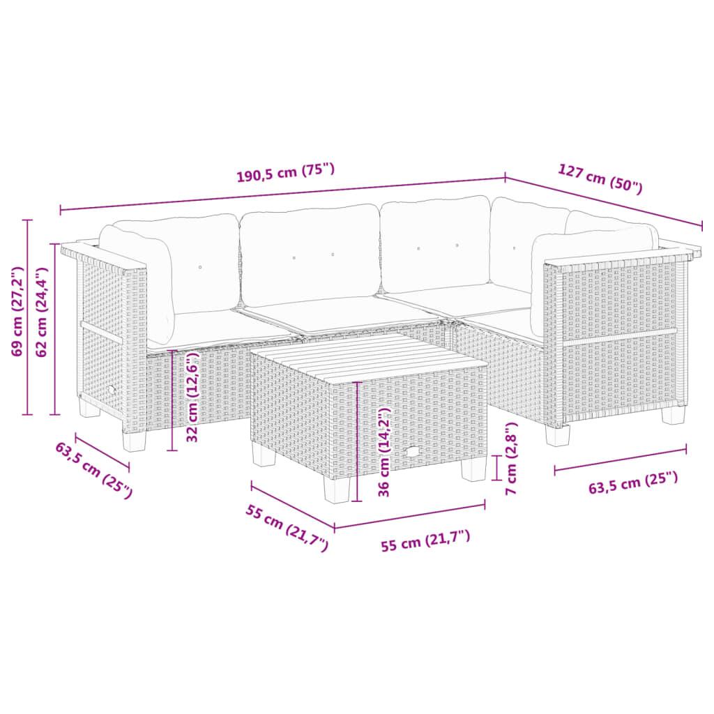 5 Piece Garden Sofa Set with Cushions Black Poly Rattan