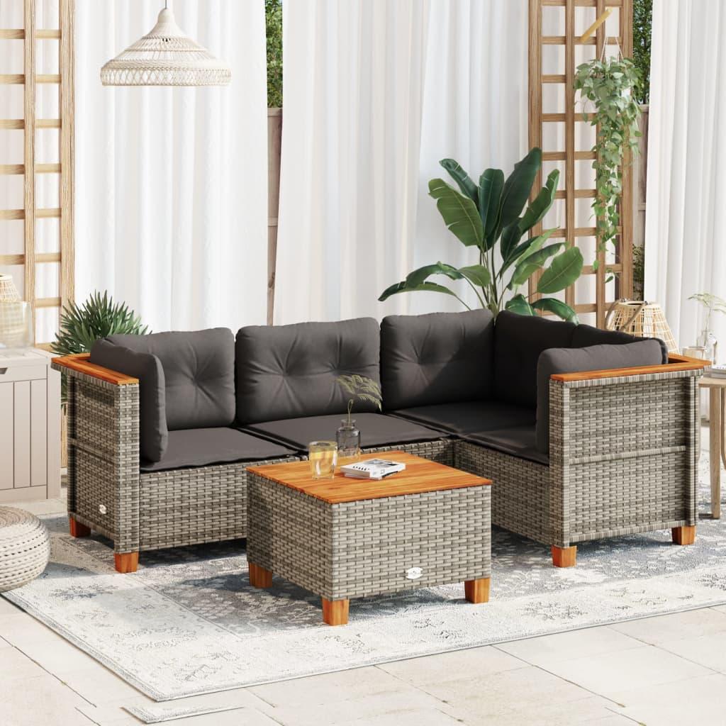 5 Piece Garden Sofa Set with Cushions Grey Poly Rattan