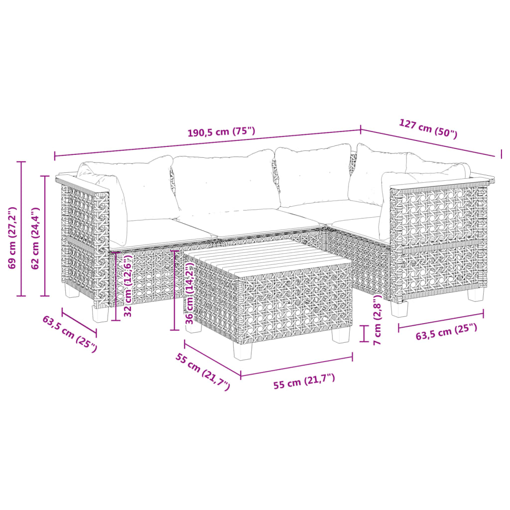 5 Piece Garden Sofa Set with Cushions Black Poly Rattan