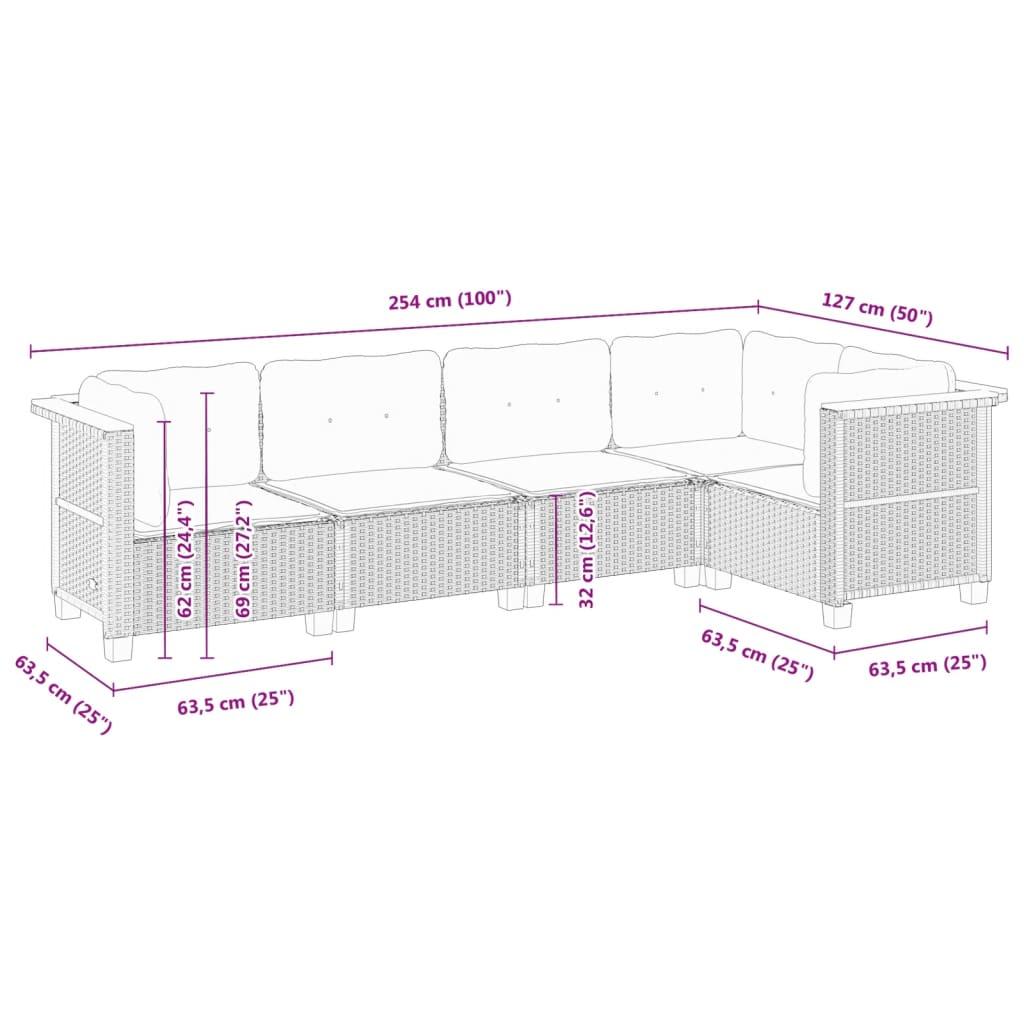 5 Piece Garden Sofa Set with Cushions Black Poly Rattan