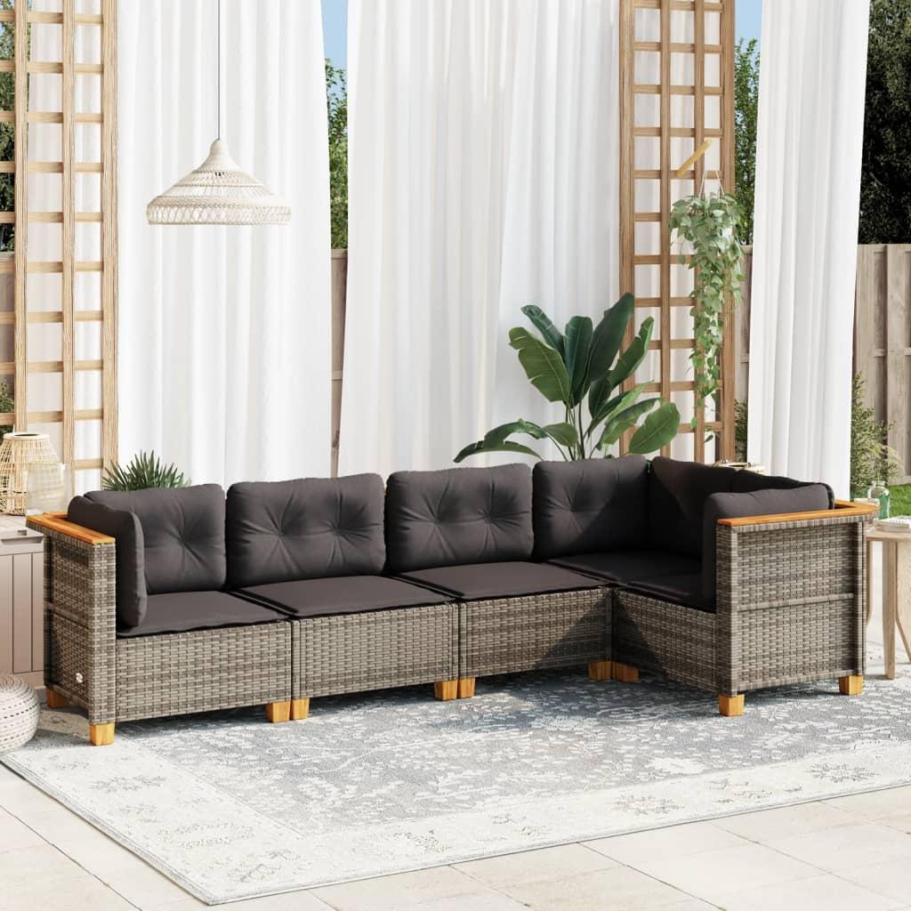 5 Piece Garden Sofa Set with Cushions Grey Poly Rattan