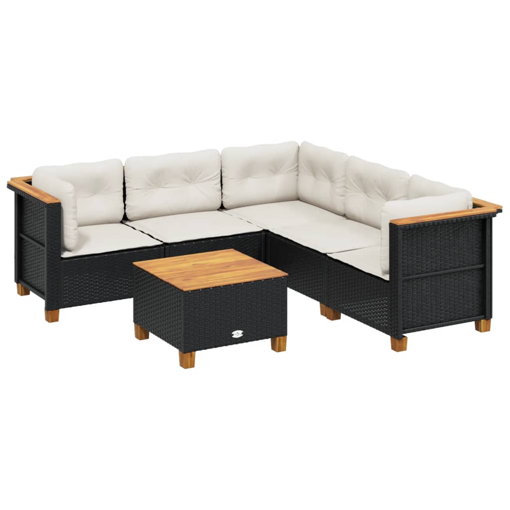 6 Piece Garden Sofa Set with Cushions Black Poly Rattan