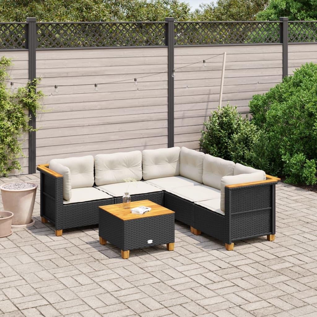 6 Piece Garden Sofa Set with Cushions Black Poly Rattan
