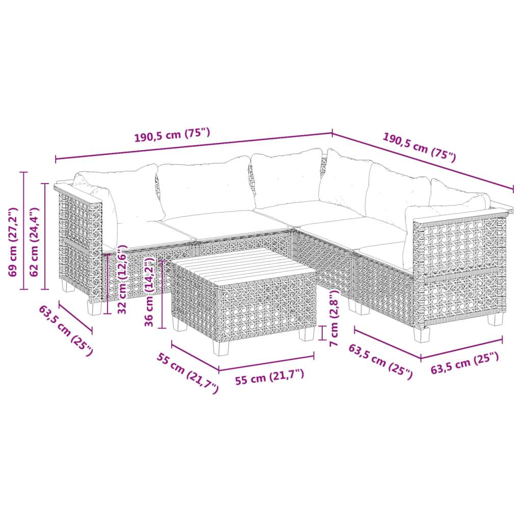 6 Piece Garden Sofa Set with Cushions Black Poly Rattan