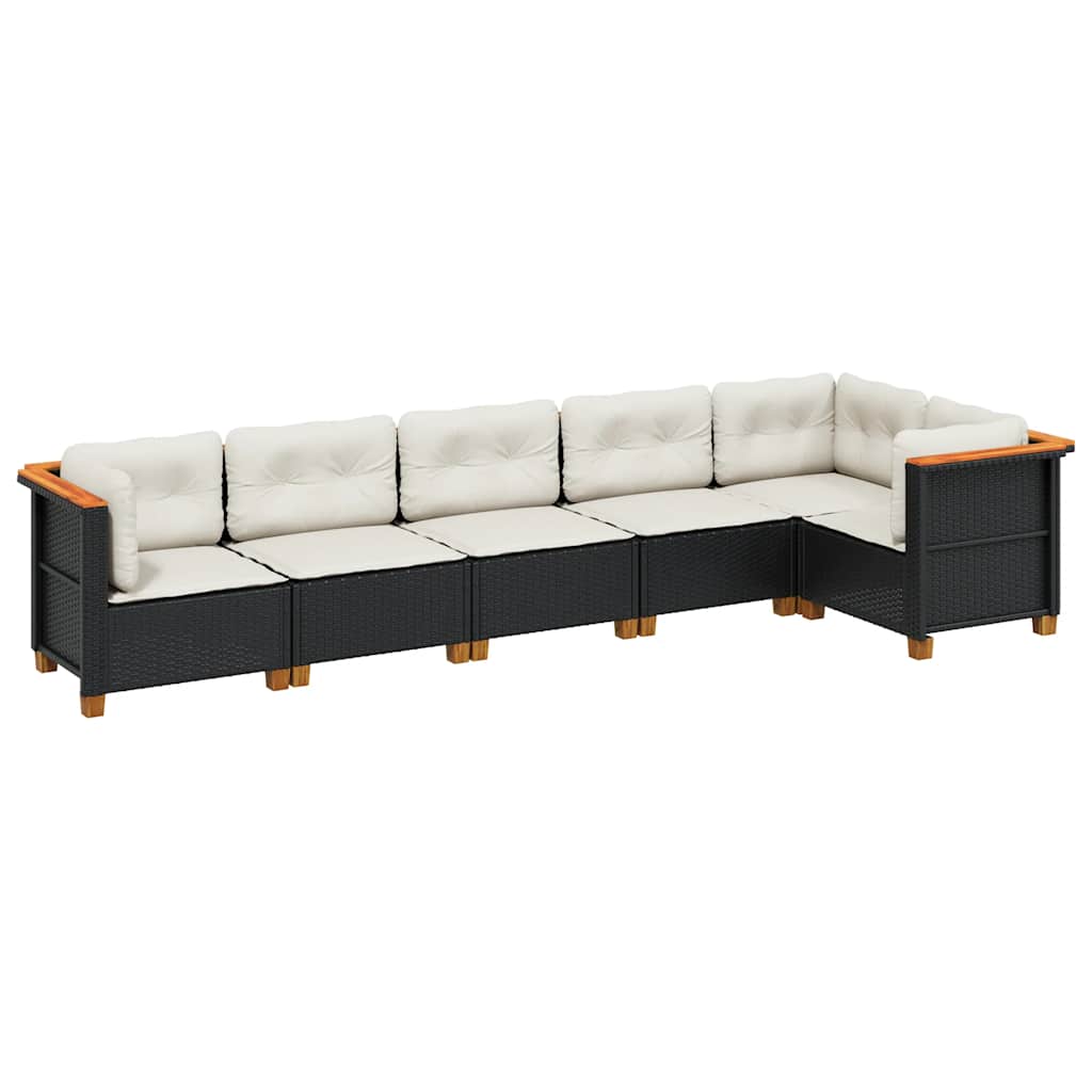 6 Piece Garden Sofa Set with Cushions Black Poly Rattan