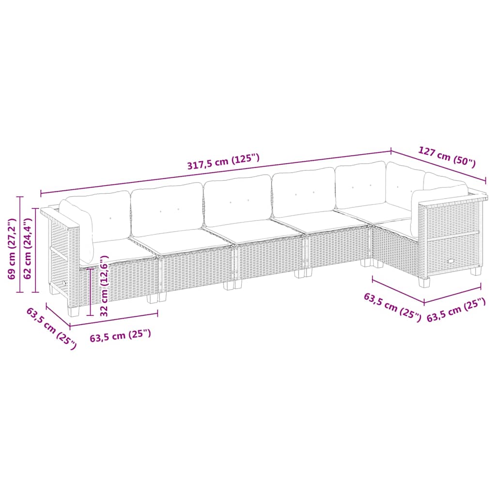6 Piece Garden Sofa Set with Cushions Black Poly Rattan