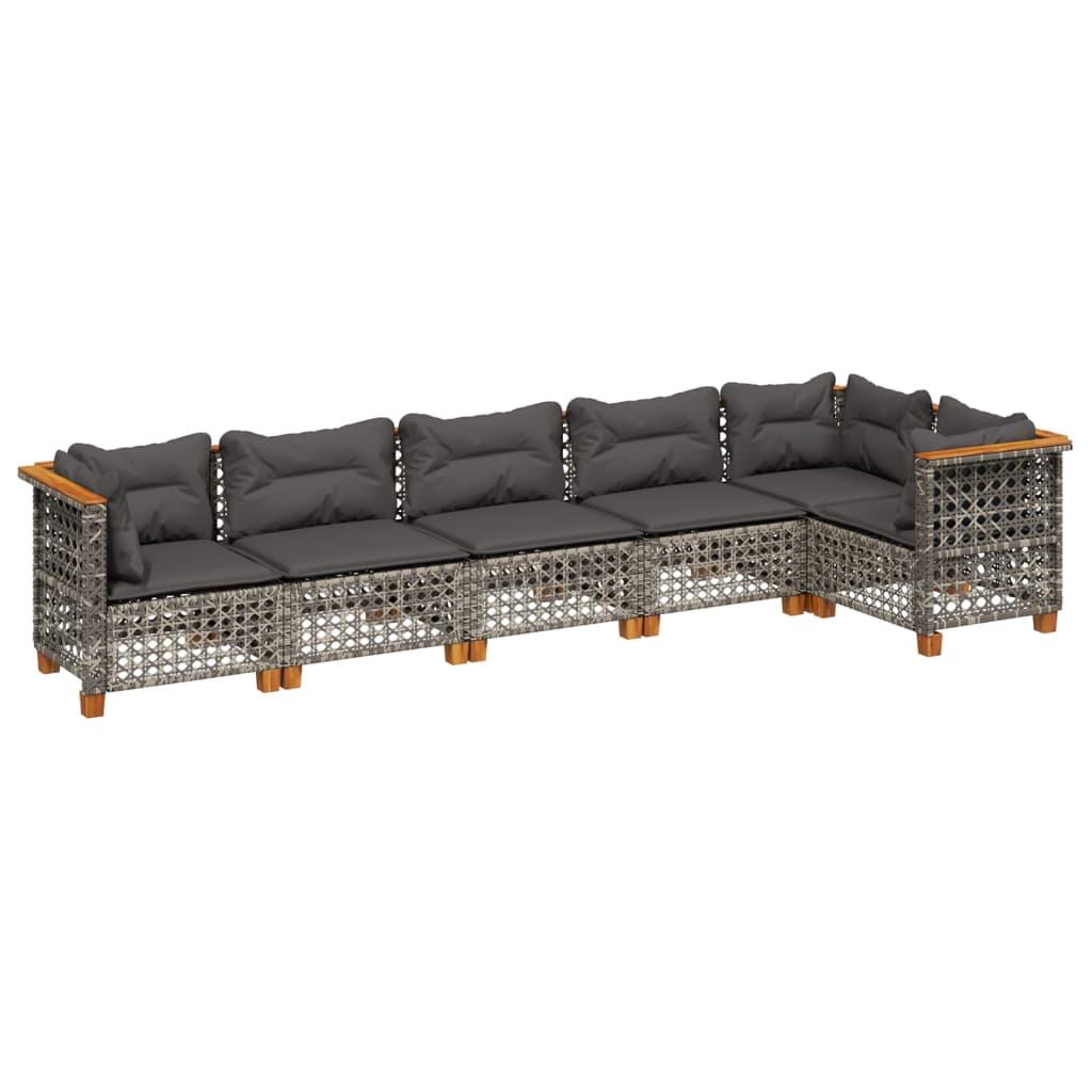 6 Piece Garden Sofa Set with Cushions Grey Poly Rattan