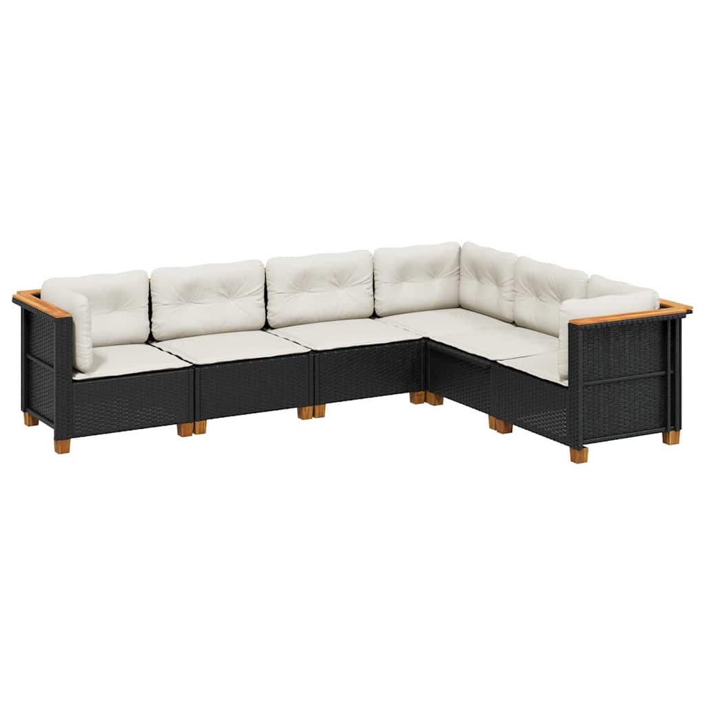 6 Piece Garden Sofa Set with Cushions Black Poly Rattan