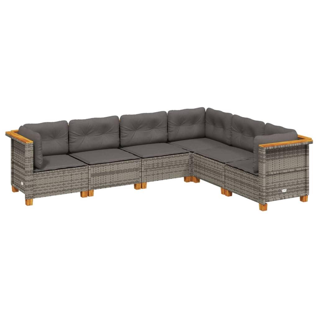 6 Piece Garden Sofa Set with Cushions Grey Poly Rattan