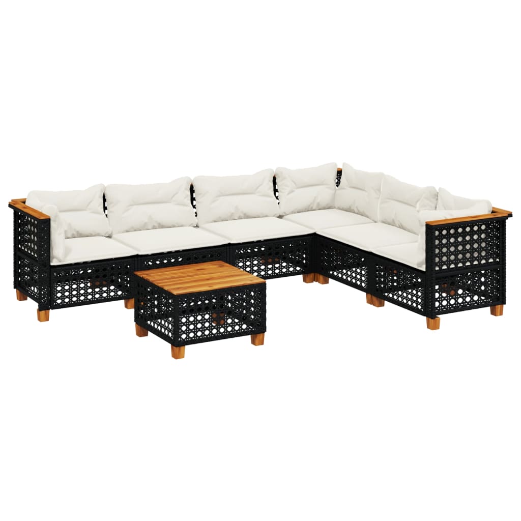 7 Piece Garden Sofa Set with Cushions Black Poly Rattan